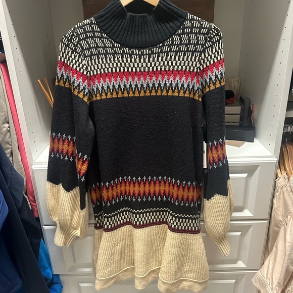 Anthropologie Black and Cream Cowl Neck Sweater with Nordic Pattern - Picture 5 of 8